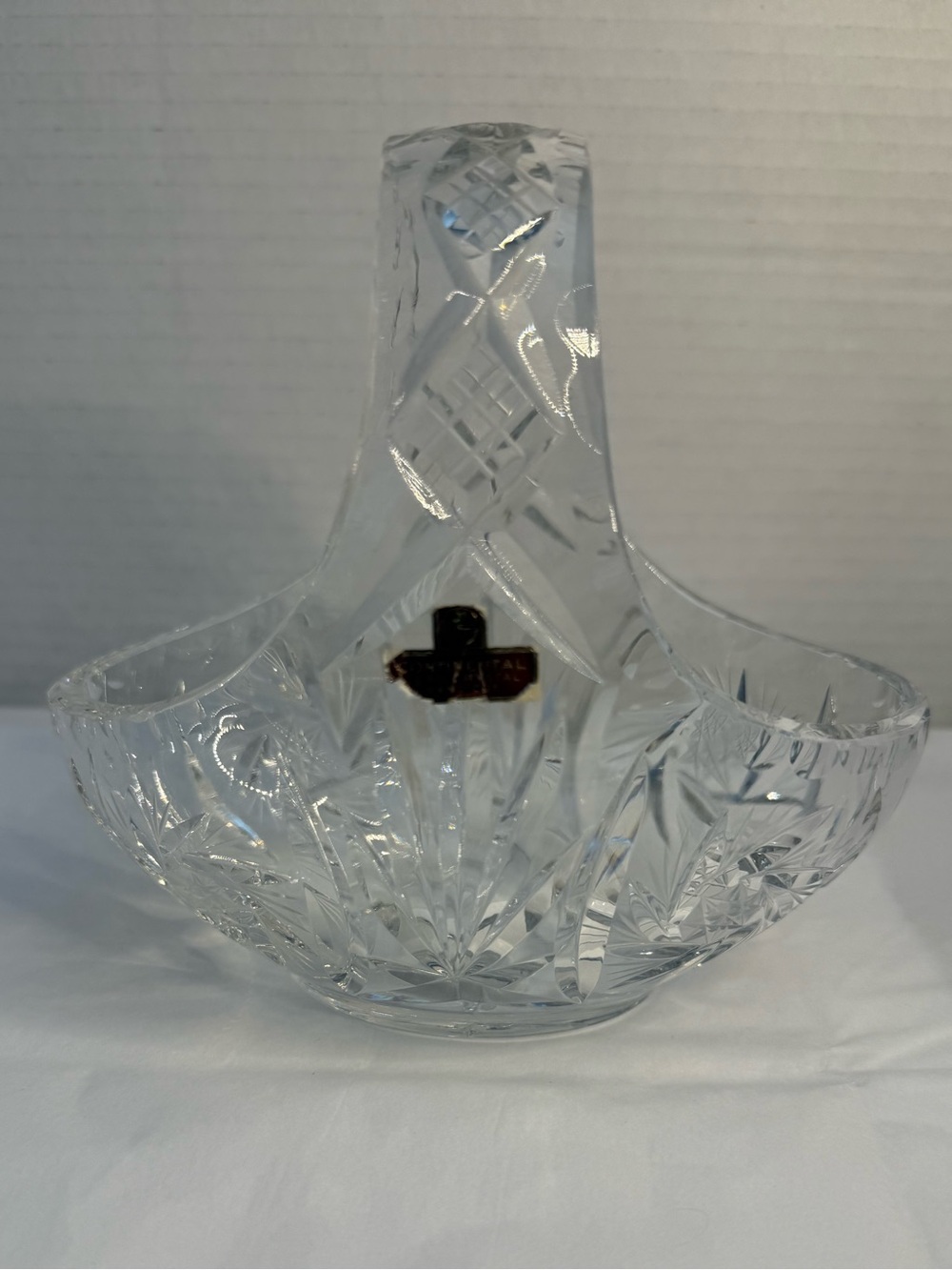 NWT VTG Continental Lead Cut Crystal Handled Basket w/Pinwheels and Starbursts